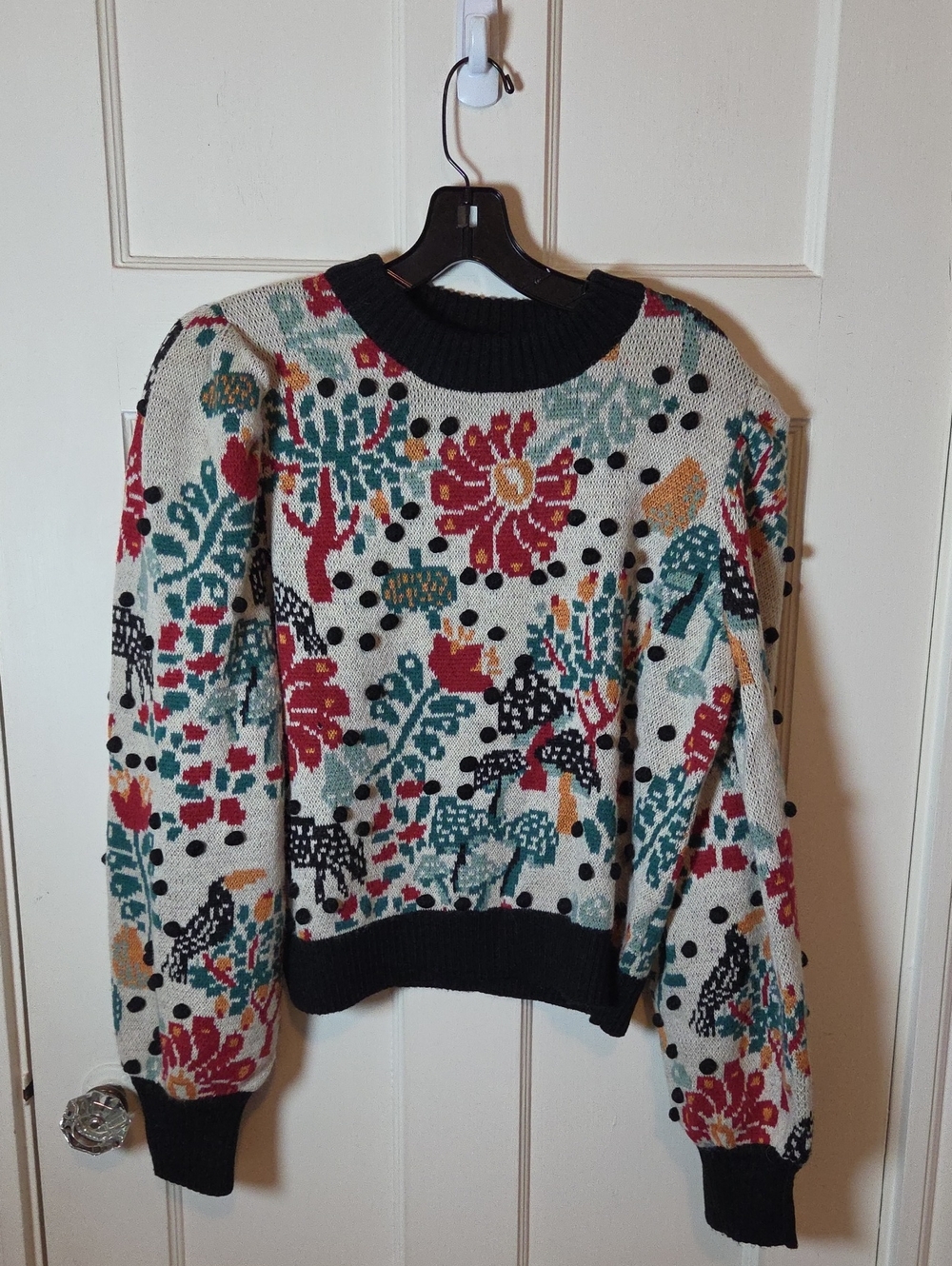 FARM RIO MUSHROOM FOREST SWEATER Puffed Sleeve Size Large - Picture 5 of 16